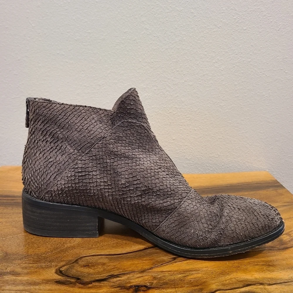 Eileen Fisher Tuck Graphite Snakeskin Embossed Booties